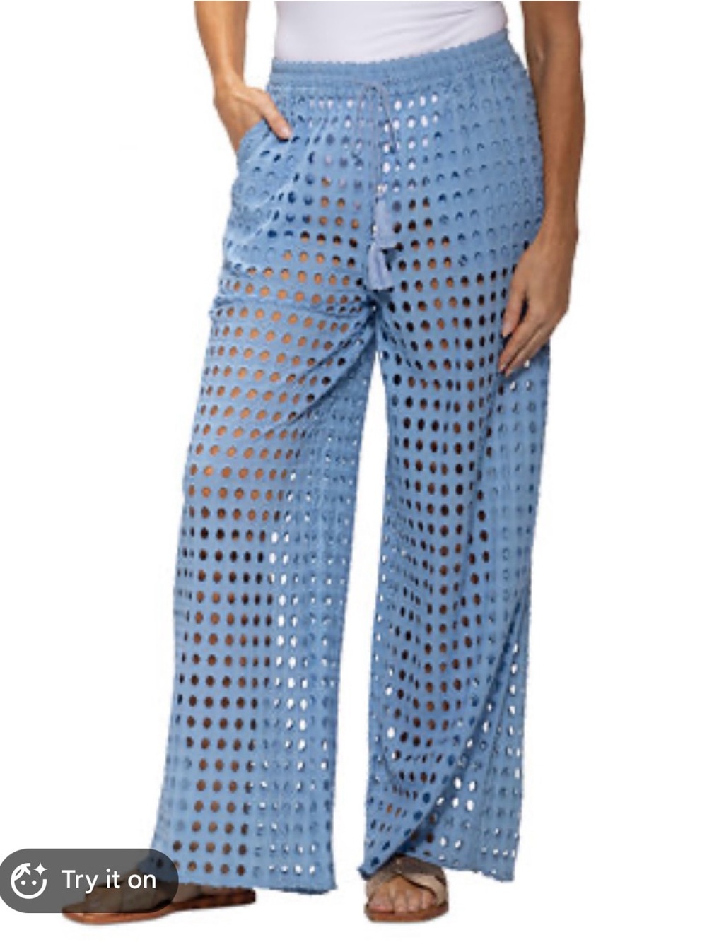 Dotti Women's Mesh Drawstring-Waist Wide-Leg Cover-Up Pants (NWT)